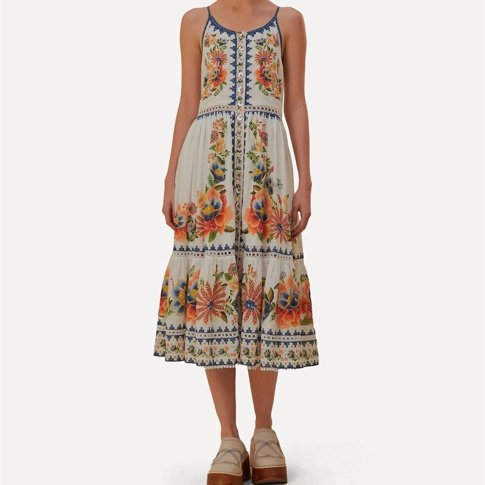 FARM Rio Delicate Garden Embroidered Midi Dress